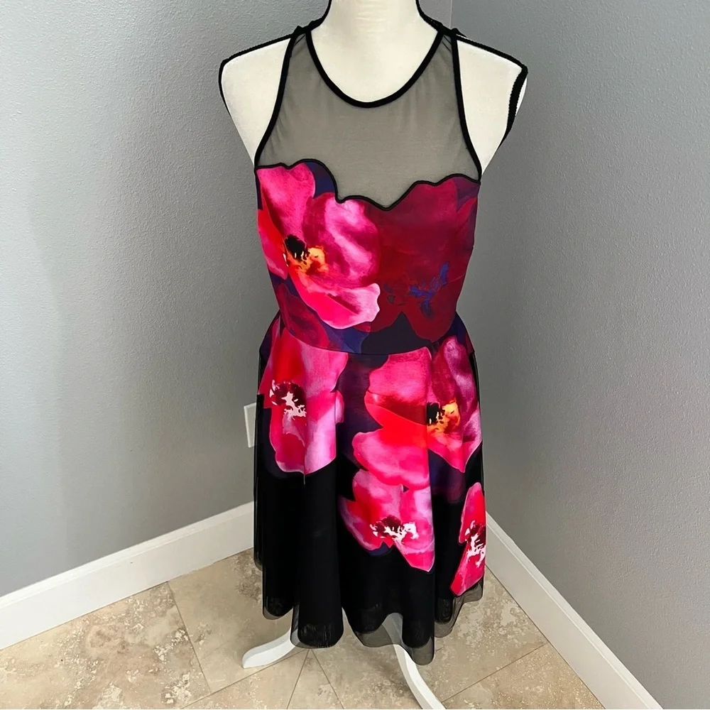 Badgley Mischka Black and Pink Halter Midi Sundress - Picture 2 of 12